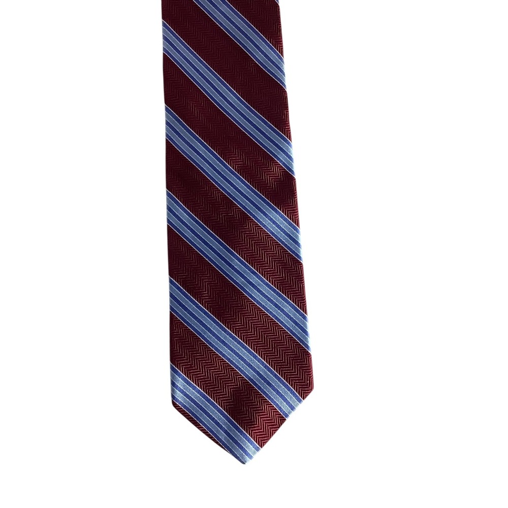 Brooks Brothers Men Silk Neck Tie Burgundy‎ Blue Diagonal striped herringbone